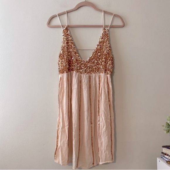 Free People Glitter Girl Sequin Rose Gold Embellished Mini Dress - Picture 10 of 16